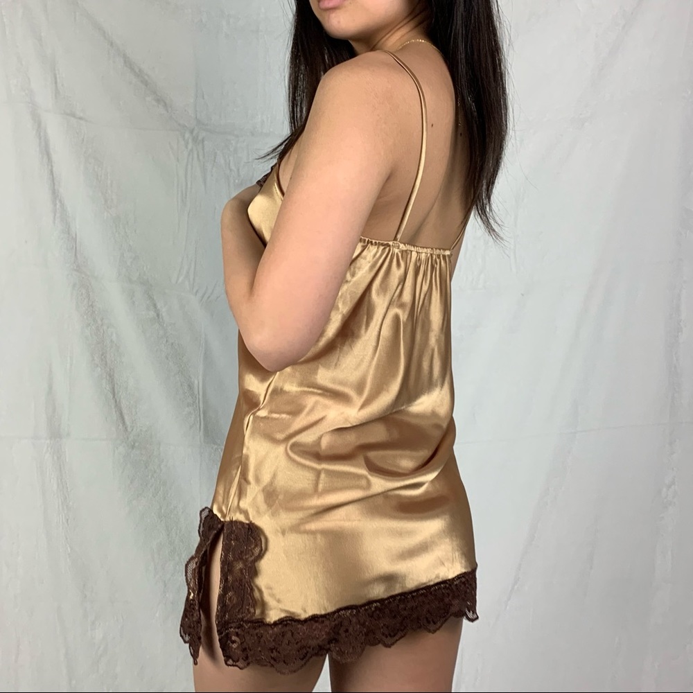 costa blanca small gold brown lace trim slip dress - Picture 4 of 14